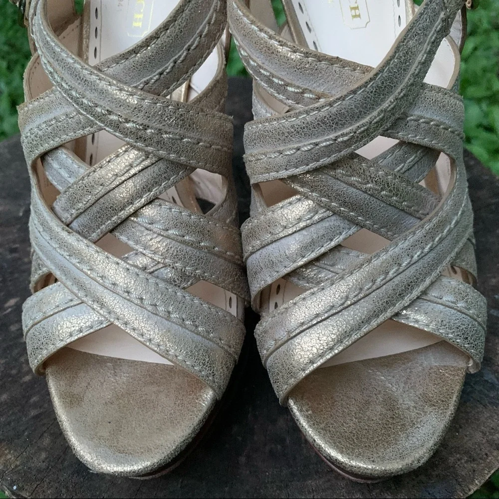 Coach Brynne metallic brushed gold strappy sandals size 7.5 B